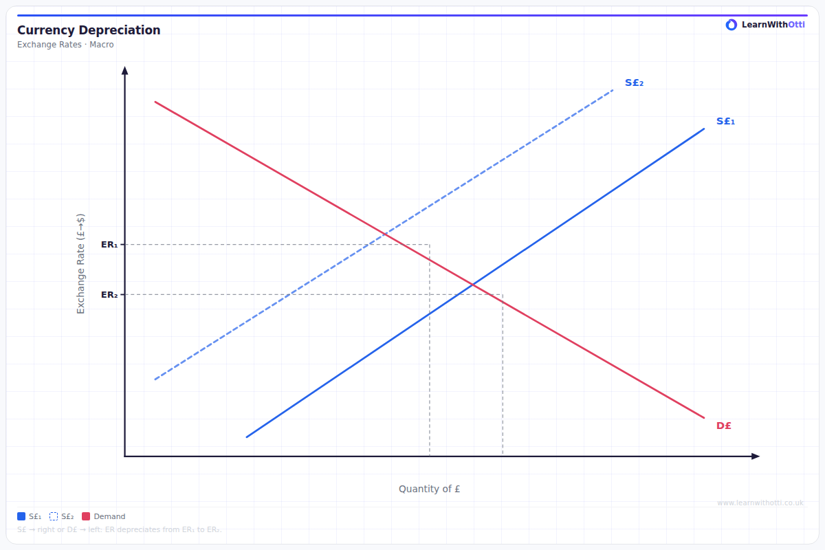 Currency Depreciation diagram — A-Level Economics Macroeconomics | AQA, Edexcel, OCR, CIE