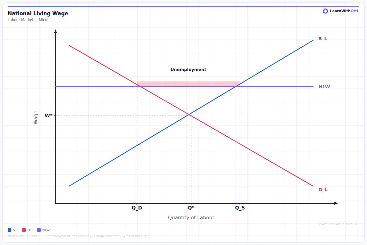 National Living Wage diagram — A-Level Economics Microeconomics | AQA, Edexcel, OCR, CIE