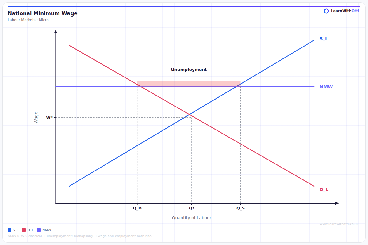 National Minimum Wage diagram — A-Level Economics Microeconomics | AQA, Edexcel, OCR, CIE