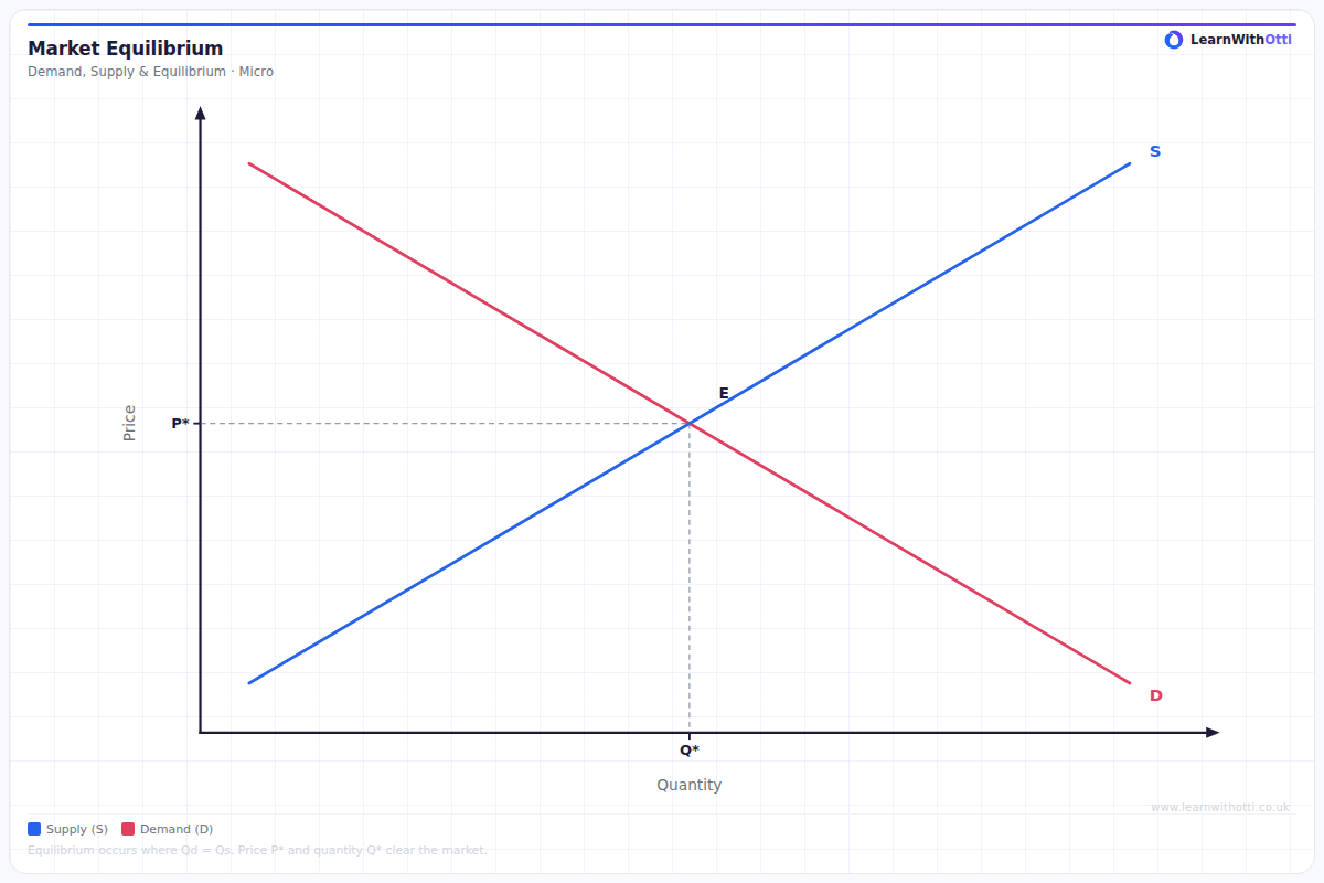 Supply & Demand Equilibrium diagram — A-Level Economics Microeconomics | AQA, Edexcel, OCR, CIE