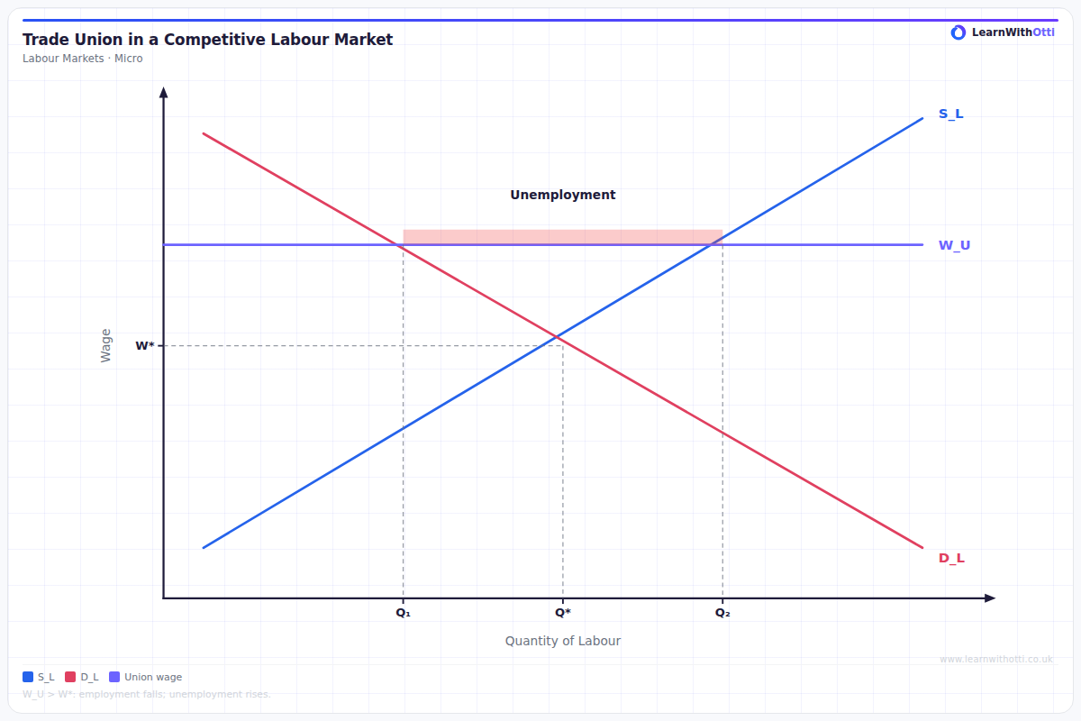 Trade Union in a Competitive Labour Market diagram — A-Level Economics Microeconomics | AQA, Edexcel, OCR, CIE